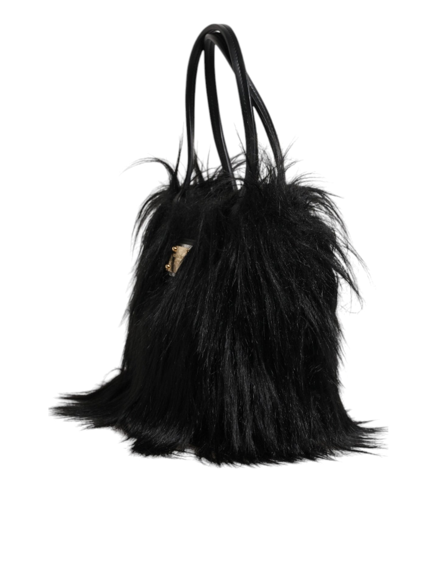 Sac à bandoulière à double poignée avec plaque logo en fourrure noire Dolce & Gabbana