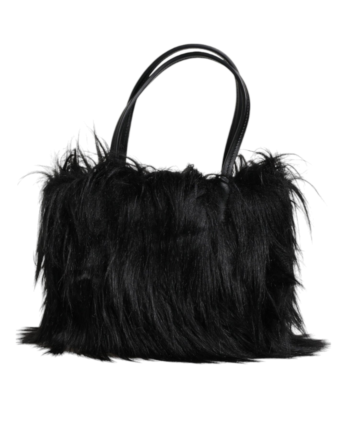 Sac à bandoulière à double poignée avec plaque logo en fourrure noire Dolce & Gabbana