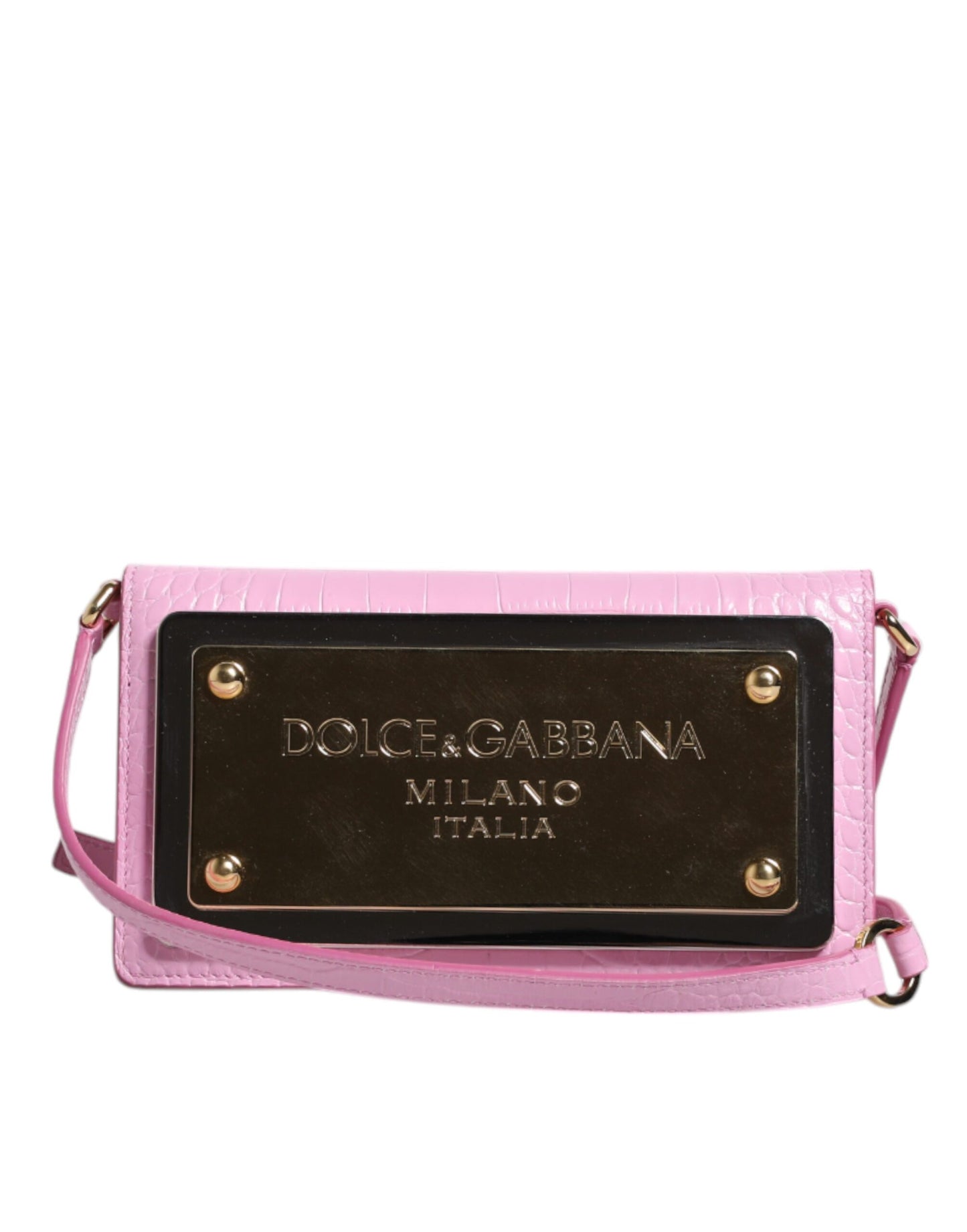 Sac bandoulière Dolce & Gabbana en cuir exotique rose avec plaque logo
