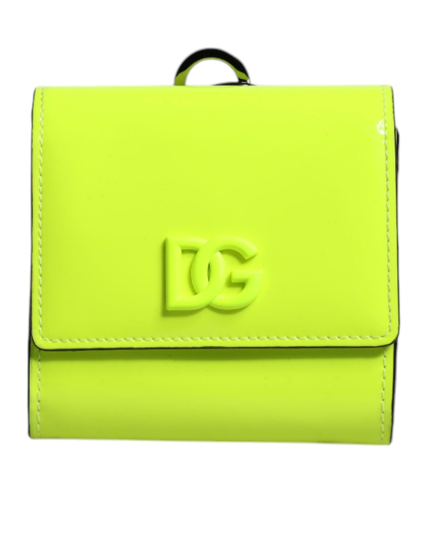 Portefeuille porte-cartes Dolce & Gabbana jaune vert à deux volets avec logo DG et sangle de cou