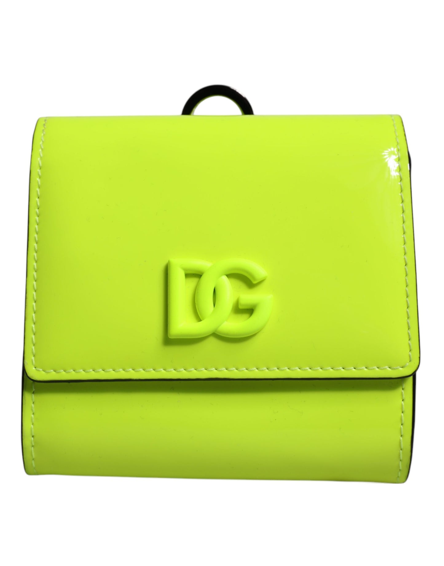 Portefeuille porte-cartes Dolce & Gabbana jaune vert à deux volets avec logo DG et sangle de cou