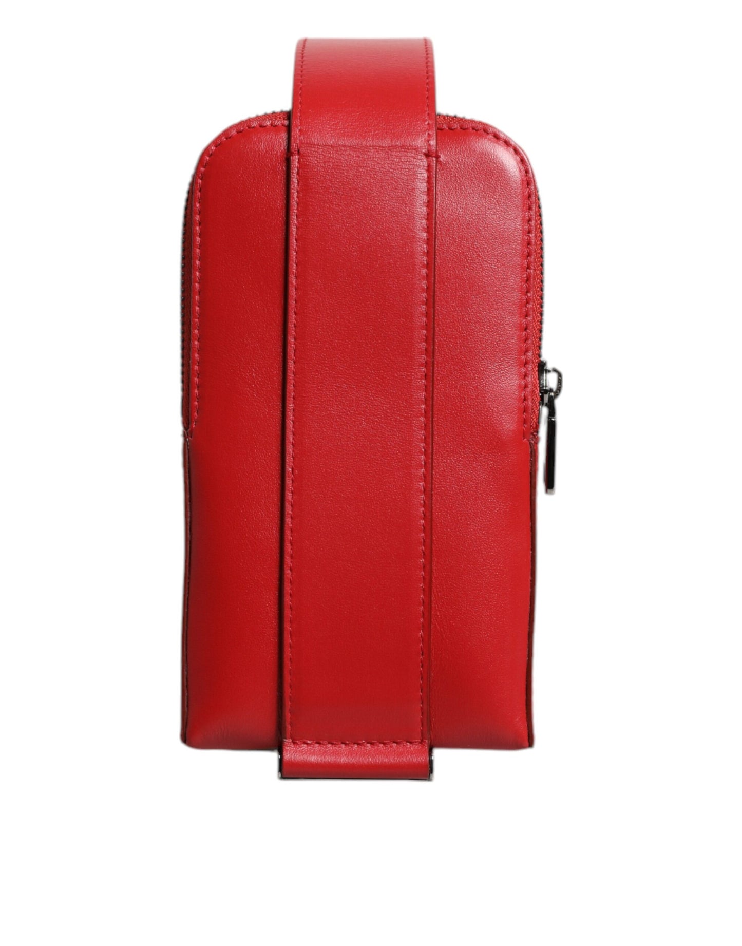 Porte-cartes zippé en cuir rouge Dolce & Gabbana avec logo et large bandoulière