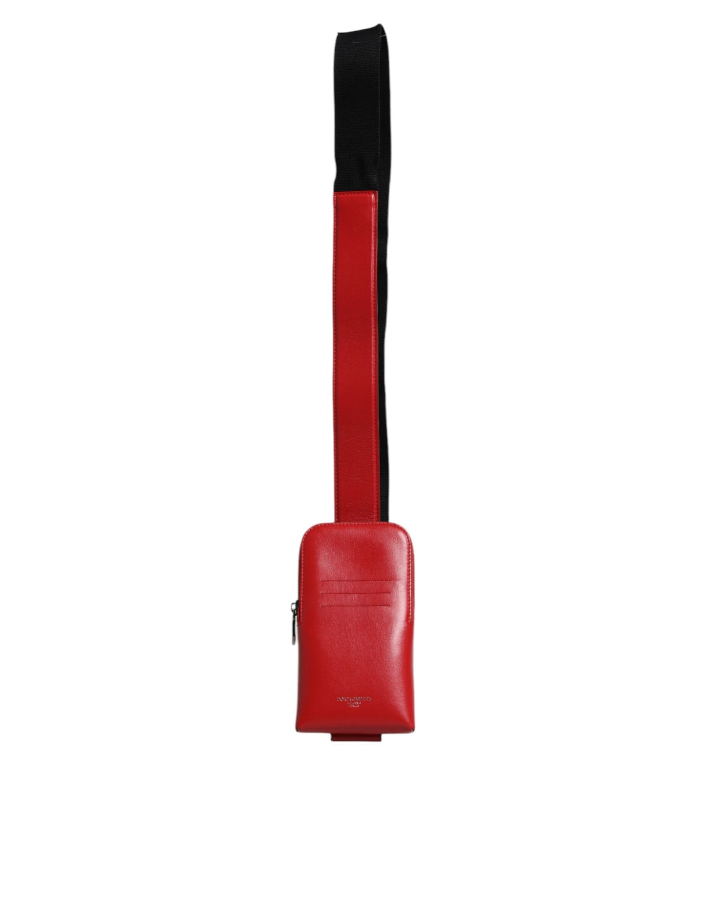 Porte-cartes zippé en cuir rouge Dolce & Gabbana avec logo et large bandoulière