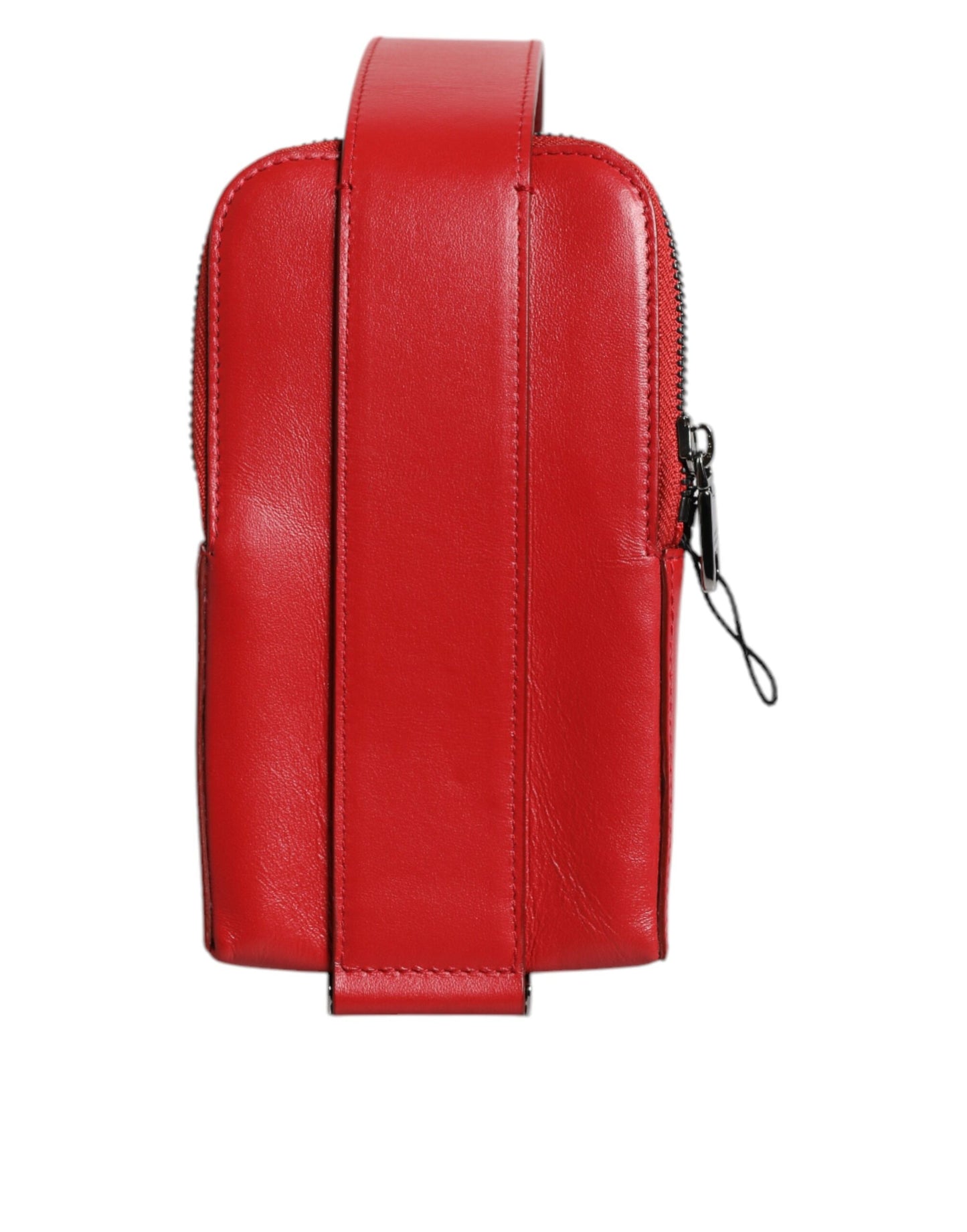 Porte-cartes zippé en cuir rouge Dolce & Gabbana avec logo et large bandoulière