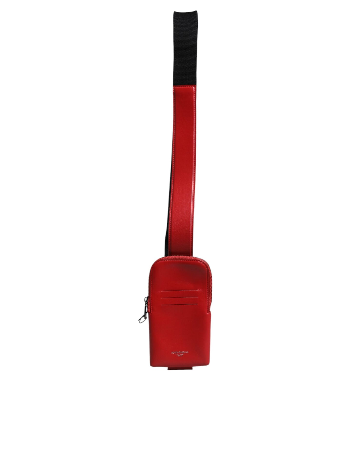 Porte-cartes zippé en cuir rouge Dolce & Gabbana avec logo et large bandoulière