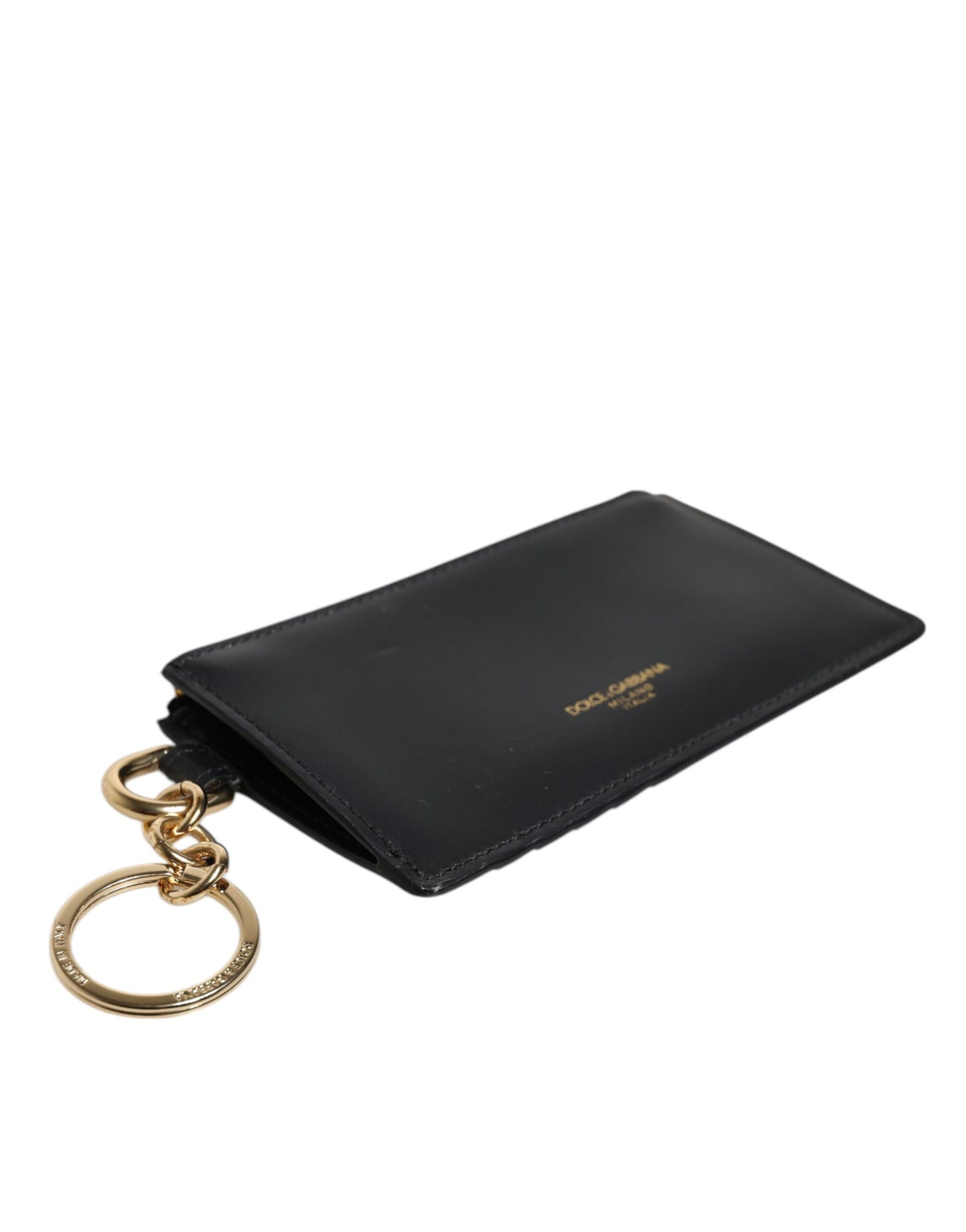 Portefeuille porte-cartes Dolce & Gabbana en cuir de veau noir avec logo DG