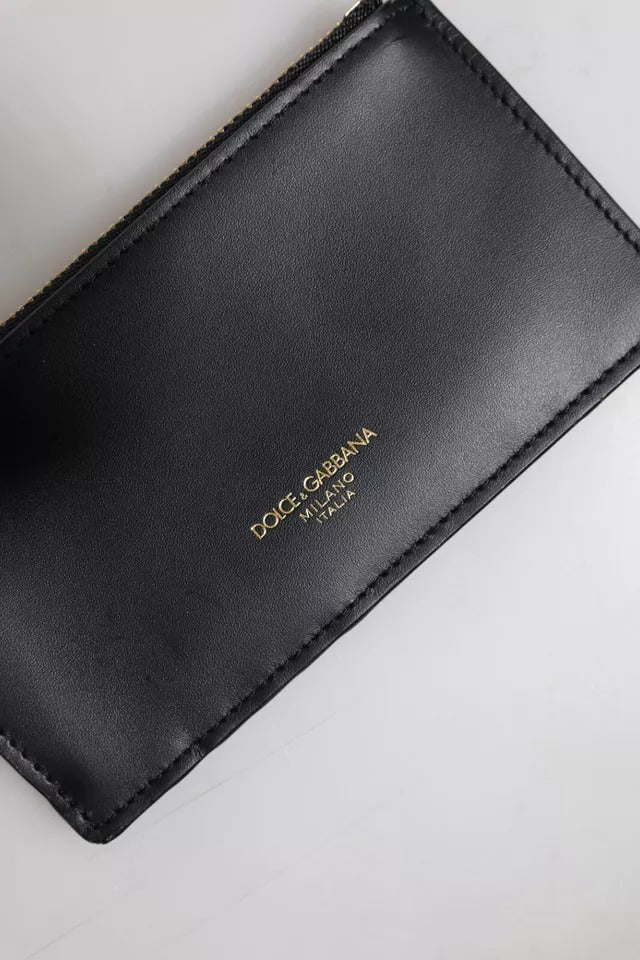 Portefeuille porte-cartes Dolce & Gabbana en cuir de veau noir avec logo DG
