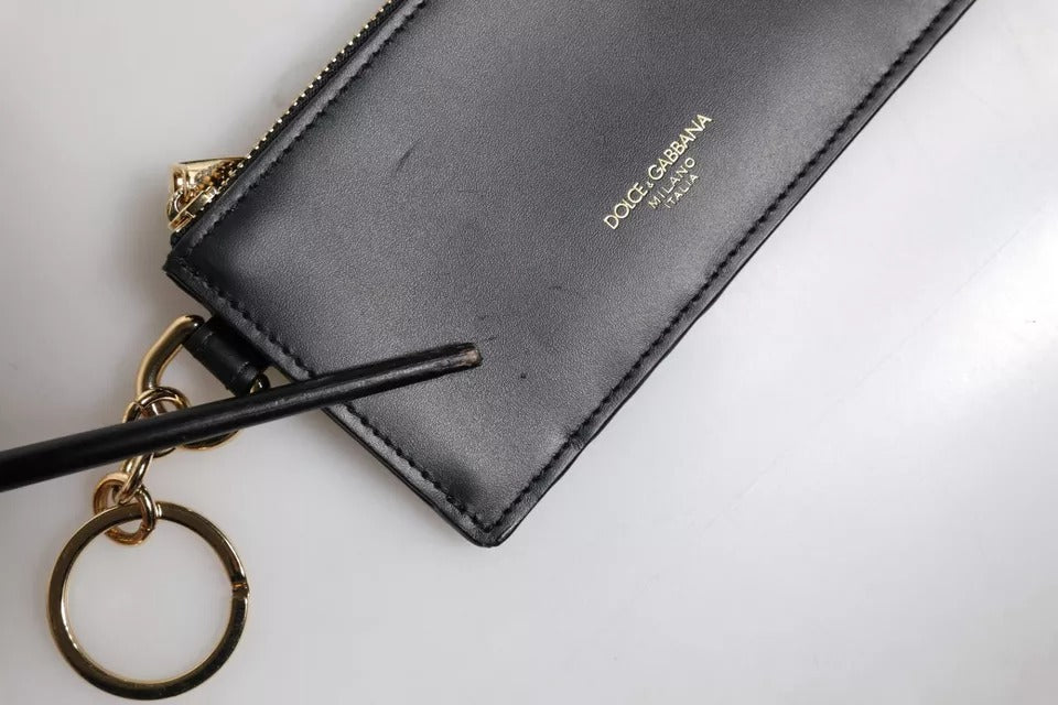 Portefeuille porte-cartes Dolce & Gabbana en cuir de veau noir avec logo DG