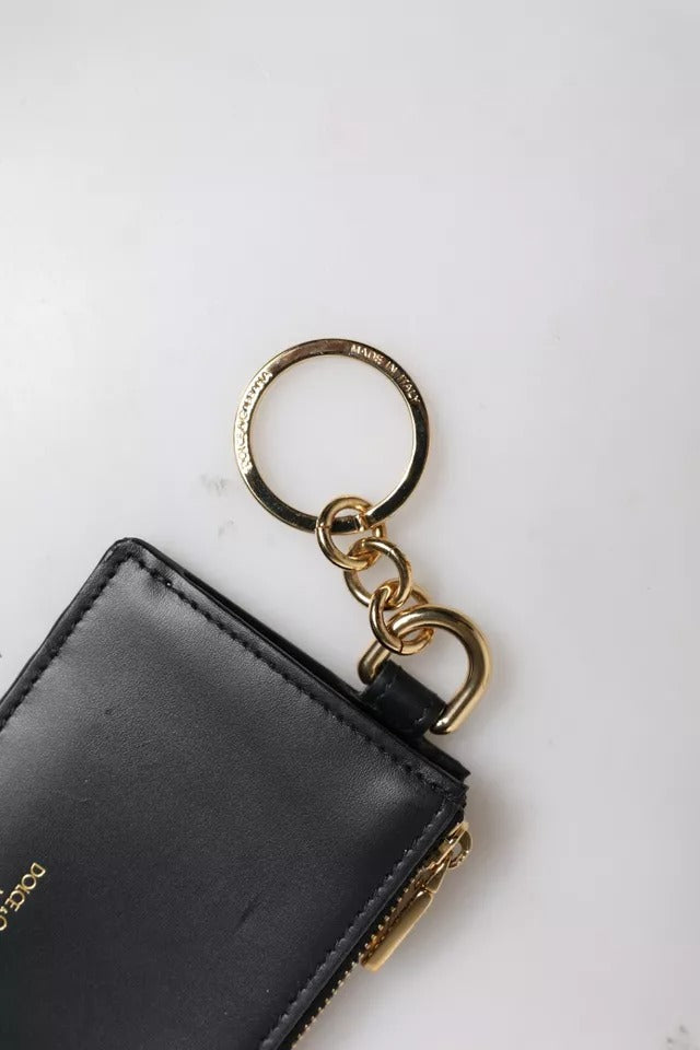 Portefeuille porte-cartes Dolce & Gabbana en cuir de veau noir avec logo DG