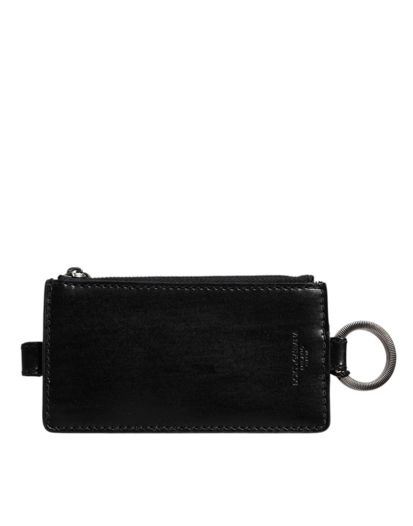 Portefeuille porte-cartes Dolce & Gabbana en cuir noir avec cordon et logo cheval