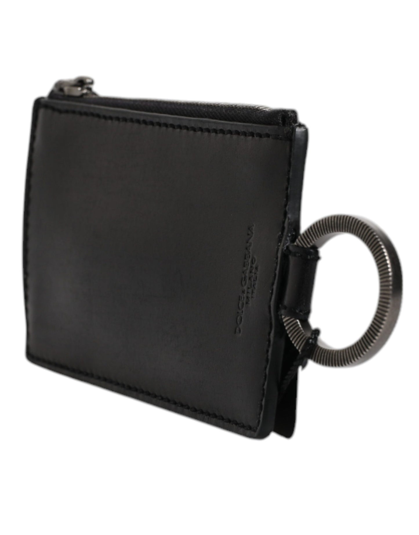 Portefeuille porte-cartes Dolce & Gabbana en cuir noir avec cordon et logo cheval