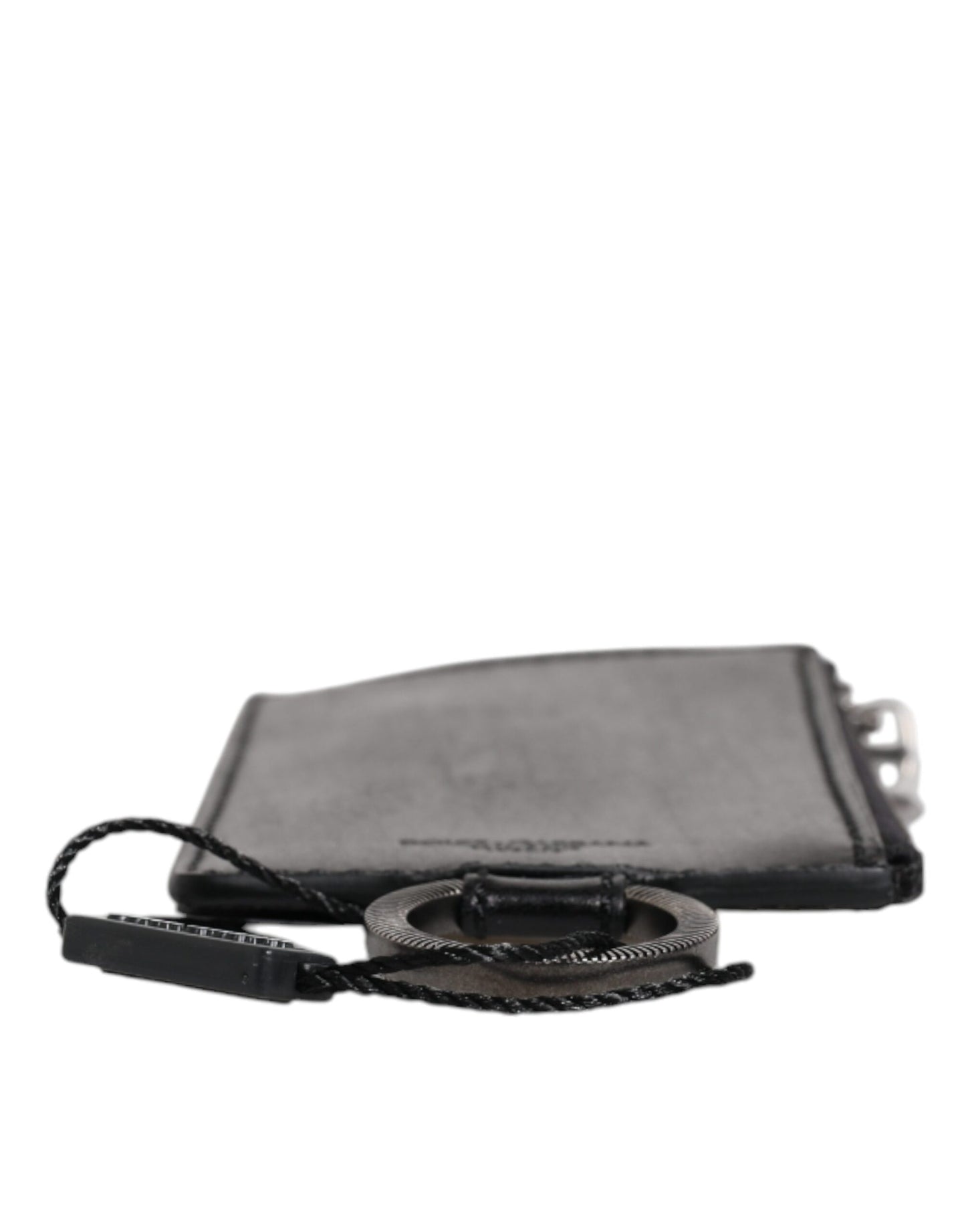 Portefeuille porte-cartes Dolce & Gabbana en cuir noir avec cordon et logo cheval
