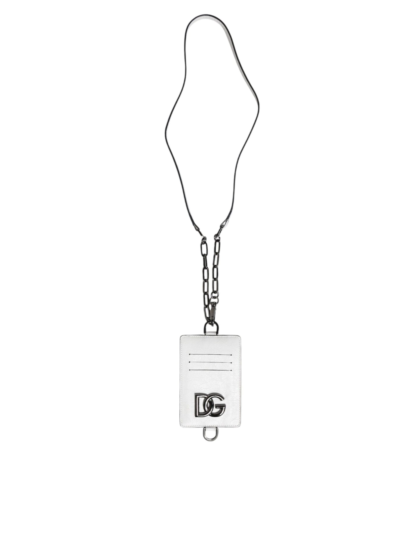 Portefeuille porte-cartes Dolce & Gabbana en cuir de veau blanc avec cordon et logo