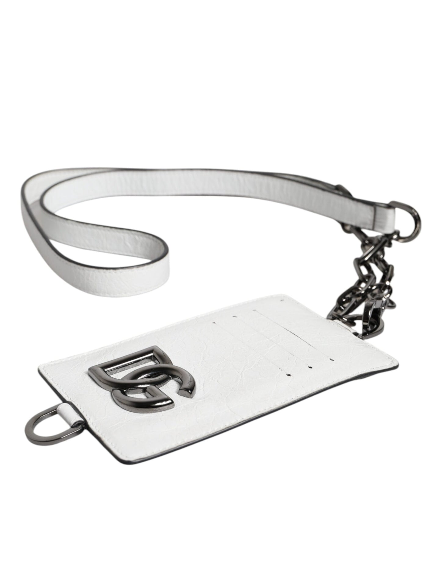 Portefeuille porte-cartes Dolce & Gabbana en cuir de veau blanc avec cordon et logo