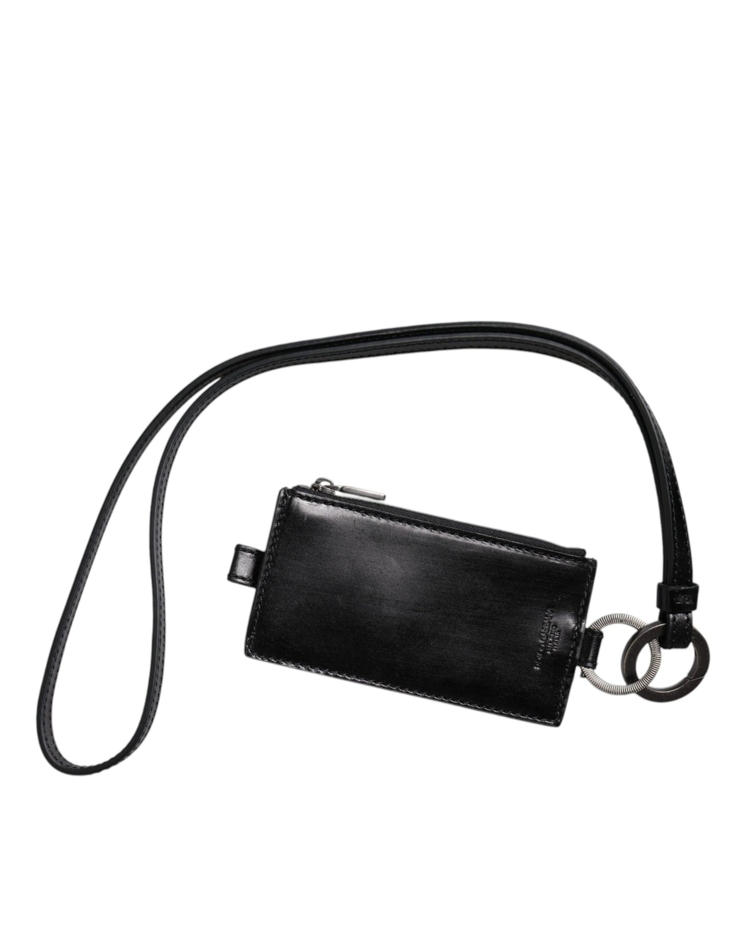 Portefeuille porte-cartes Dolce & Gabbana en cuir noir avec cordon et logo cheval