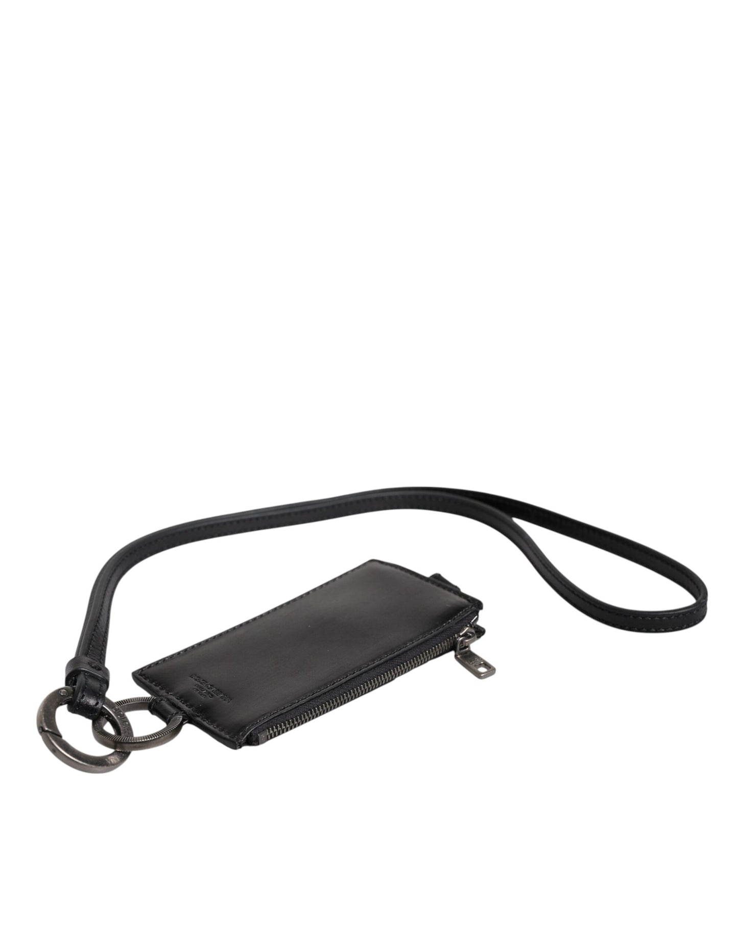 Portefeuille porte-cartes Dolce & Gabbana en cuir noir avec cordon et logo cheval