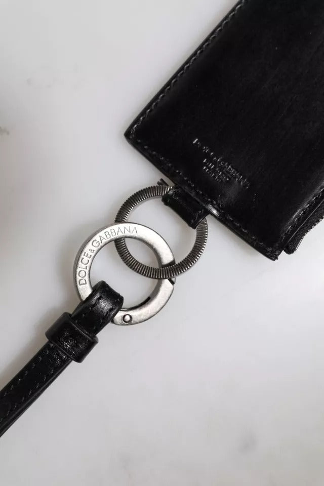 Portefeuille porte-cartes Dolce & Gabbana en cuir noir avec cordon et logo cheval