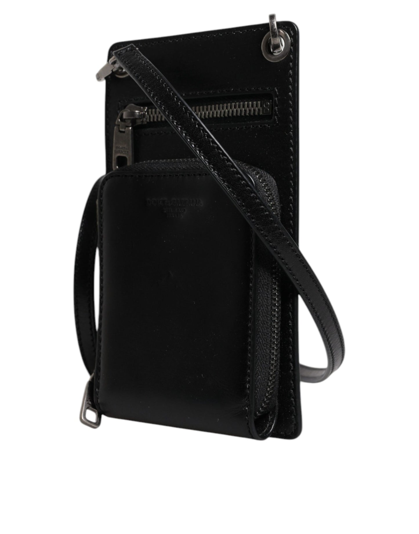 Portefeuille Dolce & Gabbana en cuir noir avec logo et fermeture éclair
