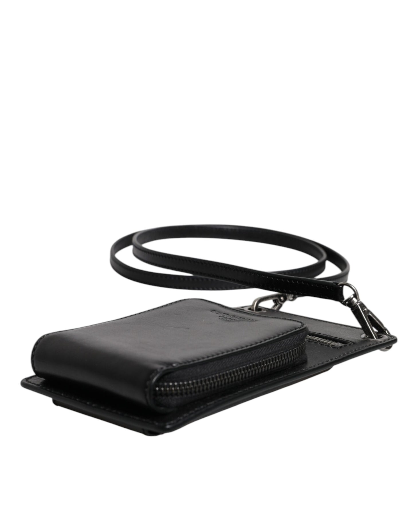 Portefeuille Dolce & Gabbana en cuir noir avec logo et fermeture éclair