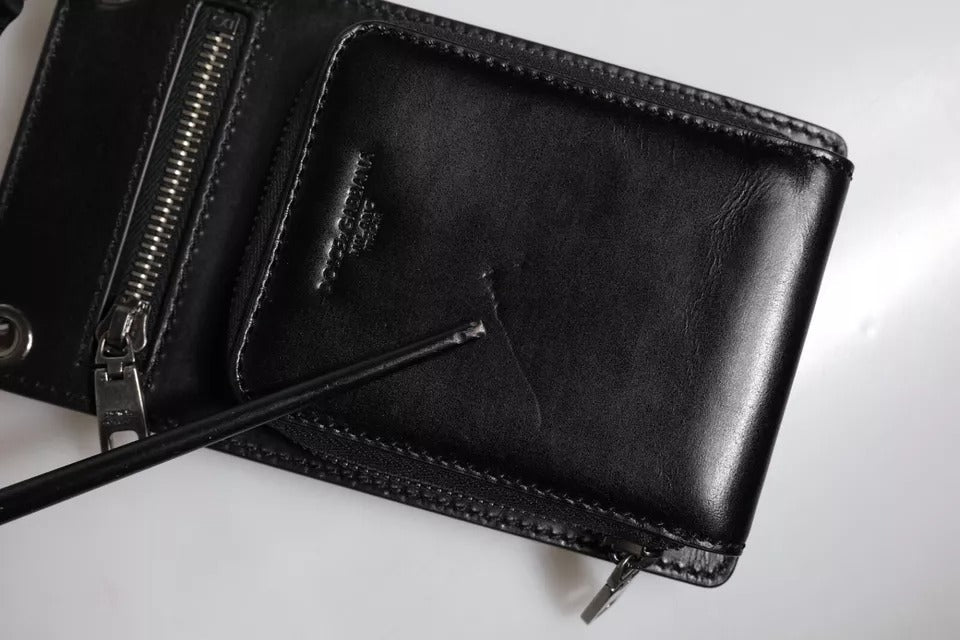 Portefeuille Dolce & Gabbana en cuir noir avec logo et fermeture éclair