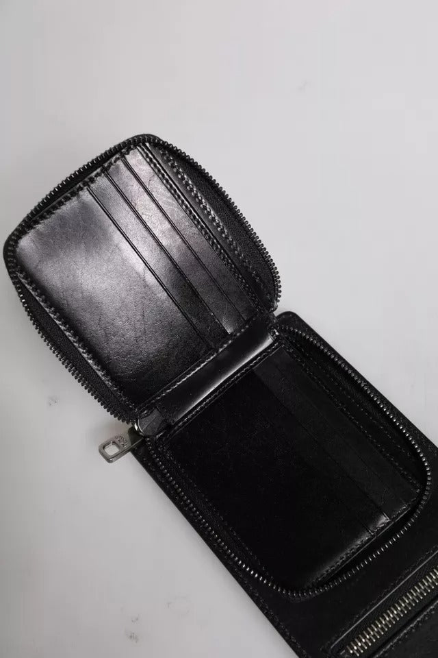 Portefeuille Dolce & Gabbana en cuir noir avec logo et fermeture éclair