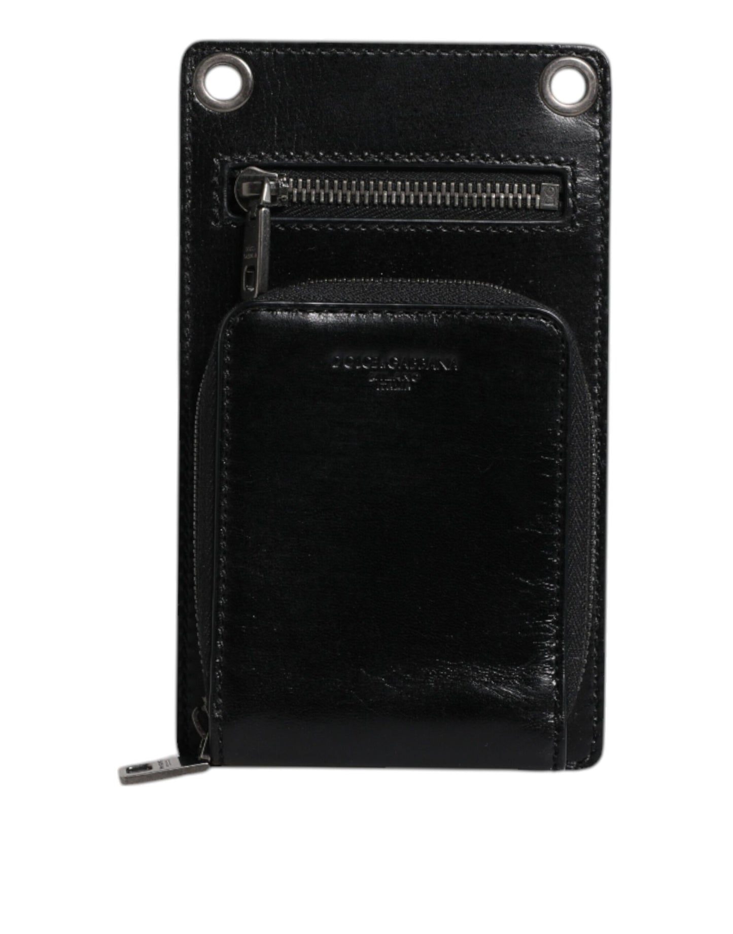 Portefeuille Dolce & Gabbana en cuir noir avec logo et fermeture éclair