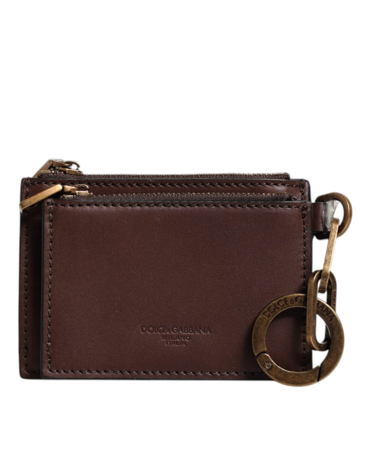 Porte-clés Dolce & Gabbana en cuir marron avec logo et fermeture éclair