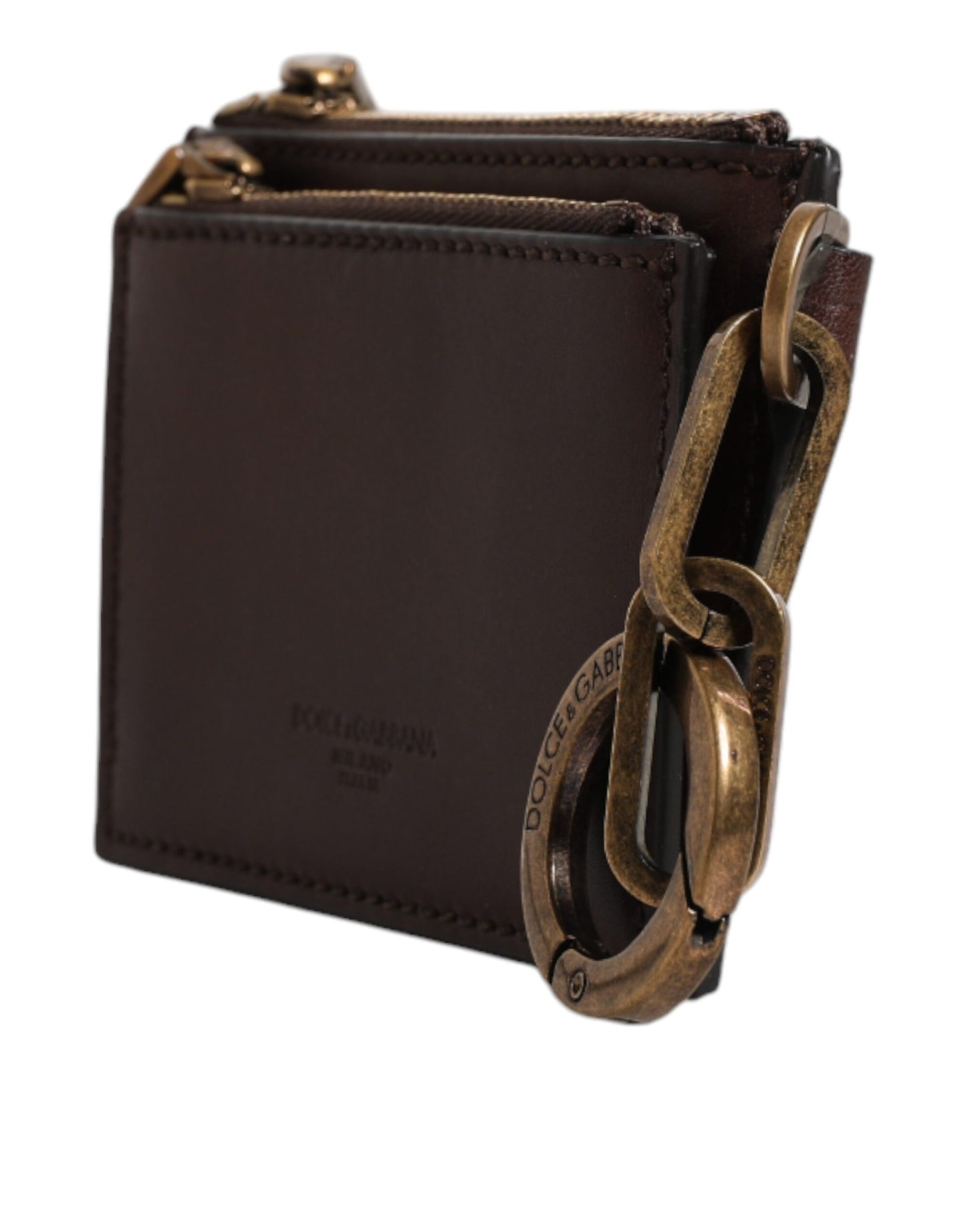Porte-clés Dolce & Gabbana en cuir marron avec logo et fermeture éclair
