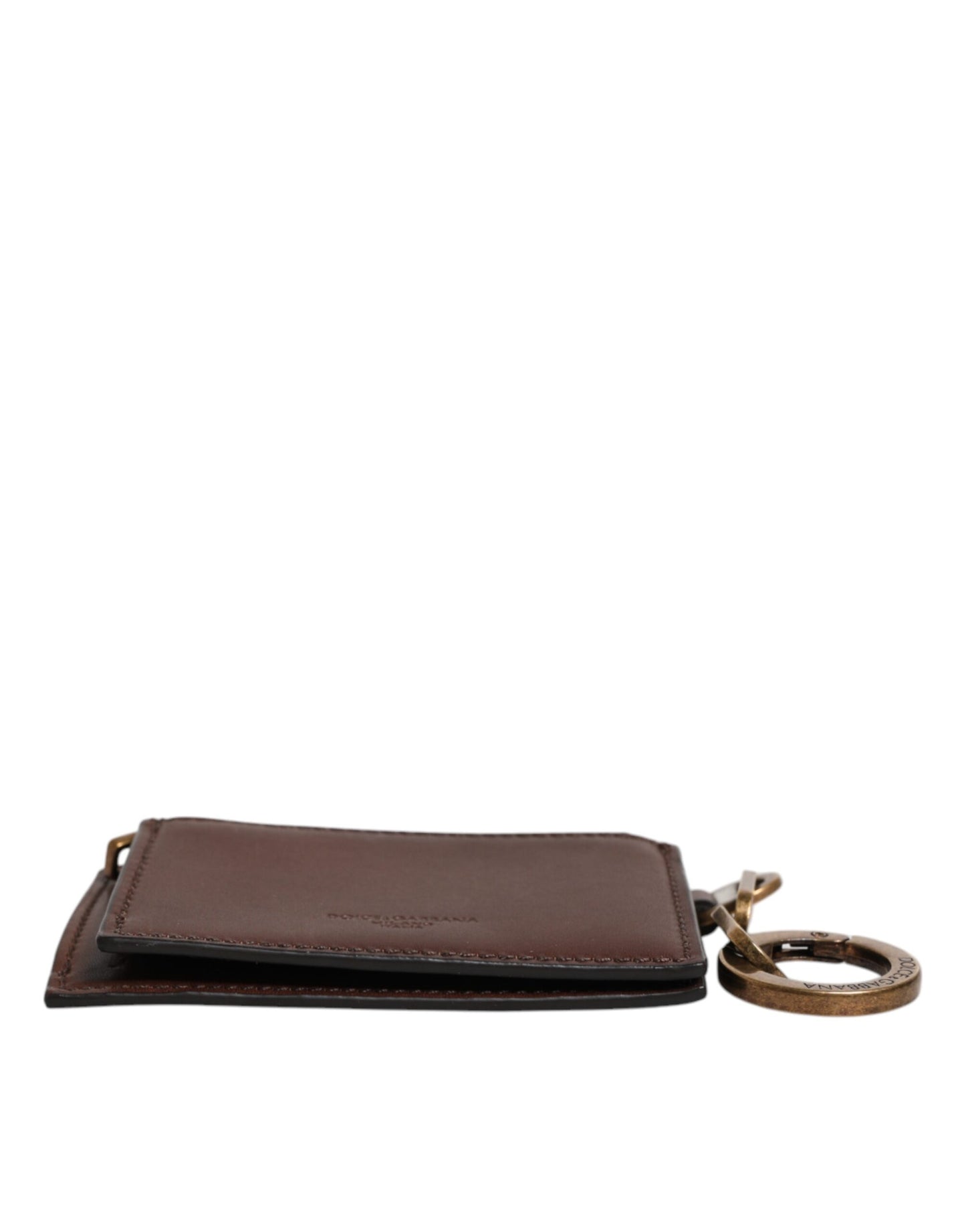 Porte-clés Dolce & Gabbana en cuir marron avec logo et fermeture éclair