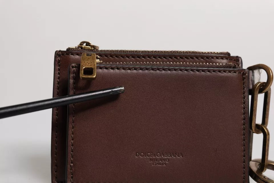 Porte-clés Dolce & Gabbana en cuir marron avec logo et fermeture éclair