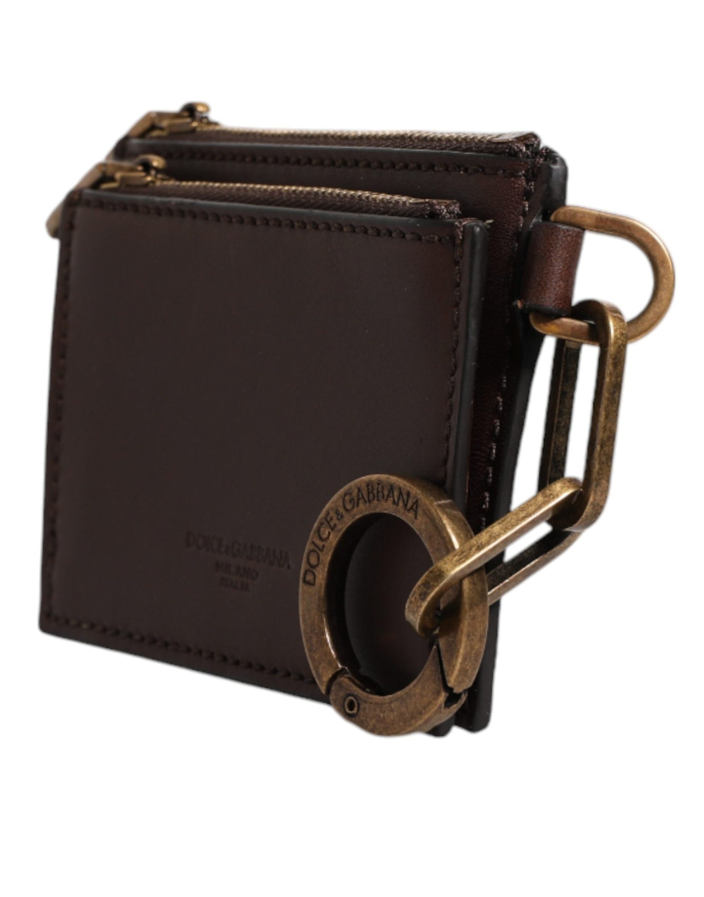 Porte-clés Dolce & Gabbana en cuir marron avec logo et fermeture éclair