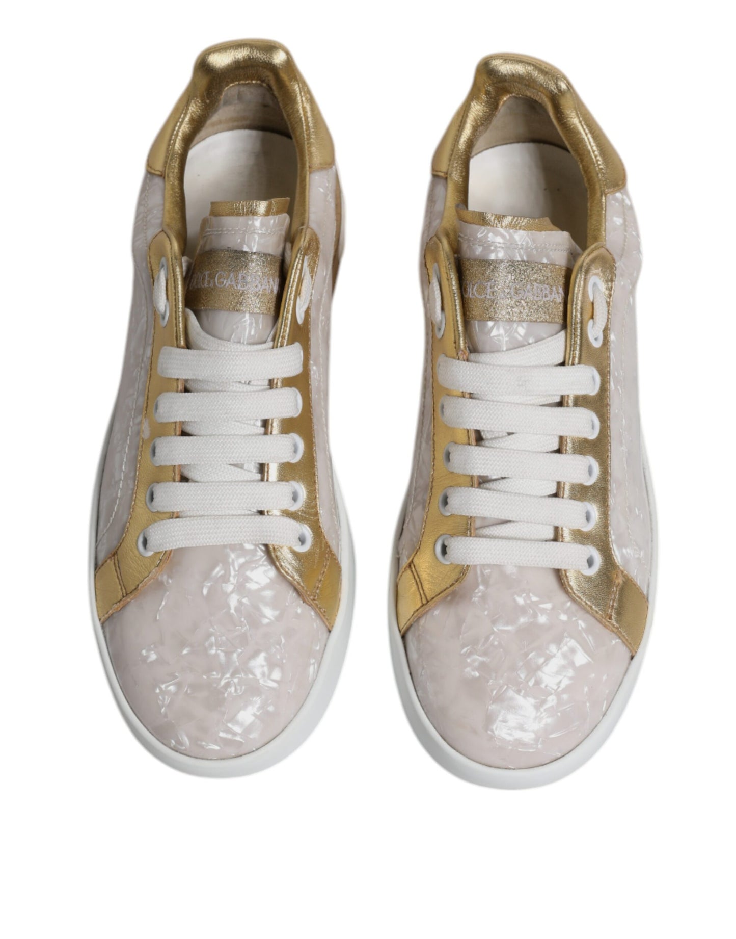 Dolce & Gabbana White Portofino Mother Of Pearl Sneakers Casual Shoes by Dolce & Gabbana