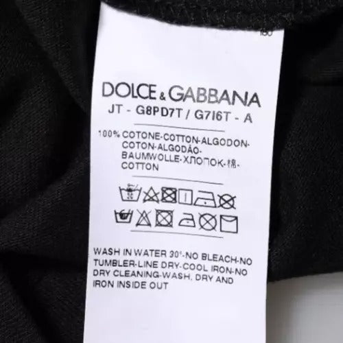 Dolce & Gabbana Black Logo Print Cotton Crew Neck T-shirt by Dolce & Gabbana