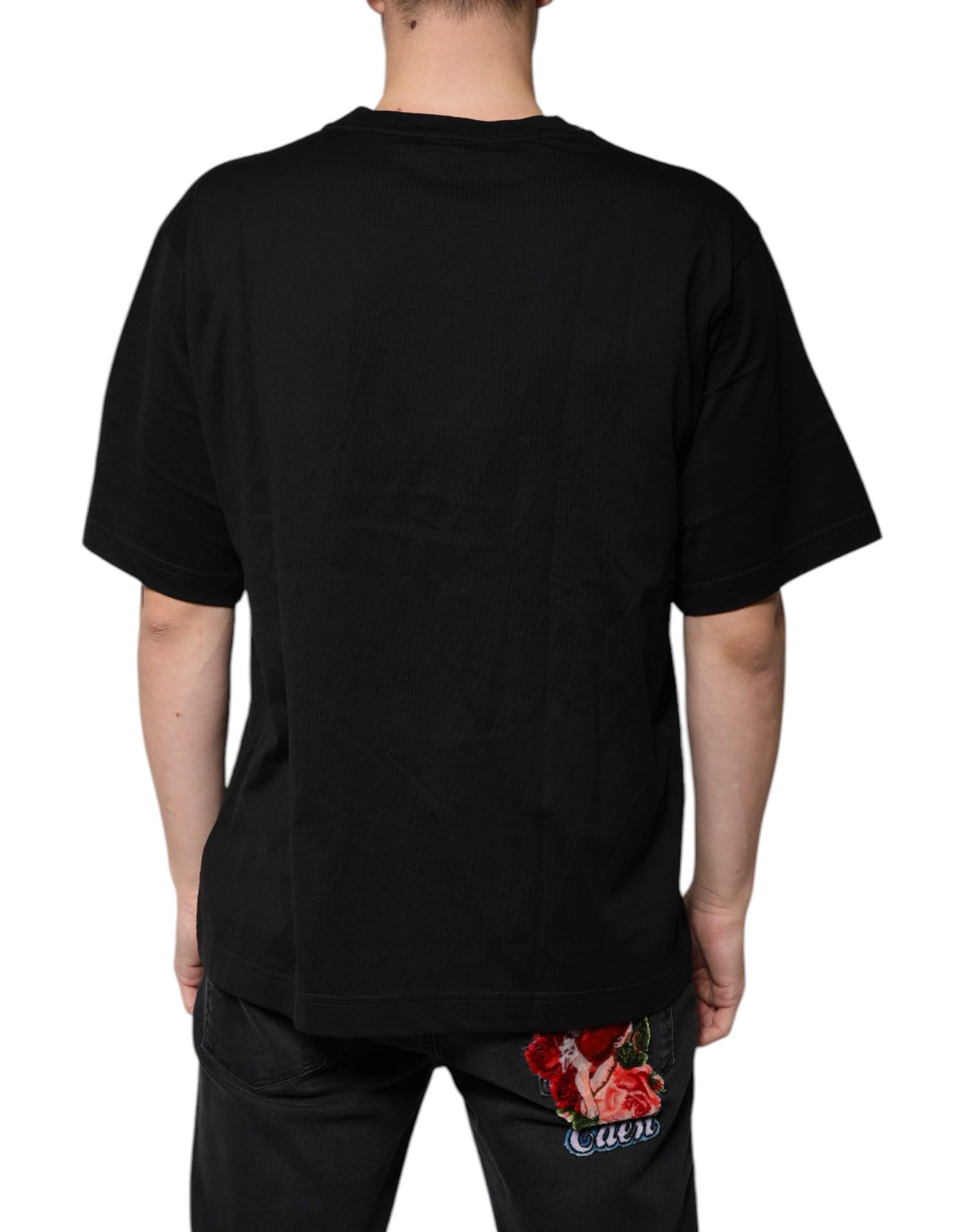 Dolce & Gabbana Black Cotton Logo Vneck Short Sleeve T-shirt by Dolce & Gabbana