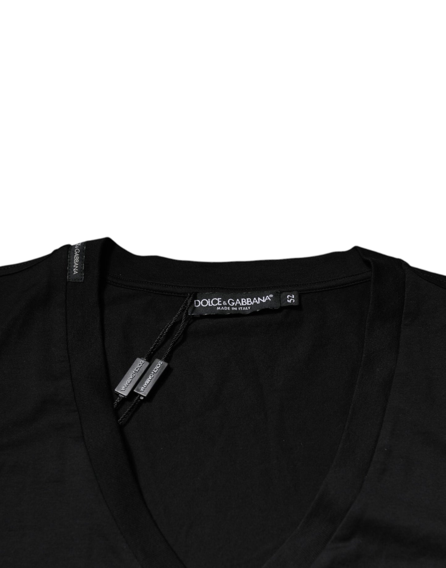 Dolce & Gabbana Black Cotton Logo Vneck Short Sleeve T-shirt by Dolce & Gabbana