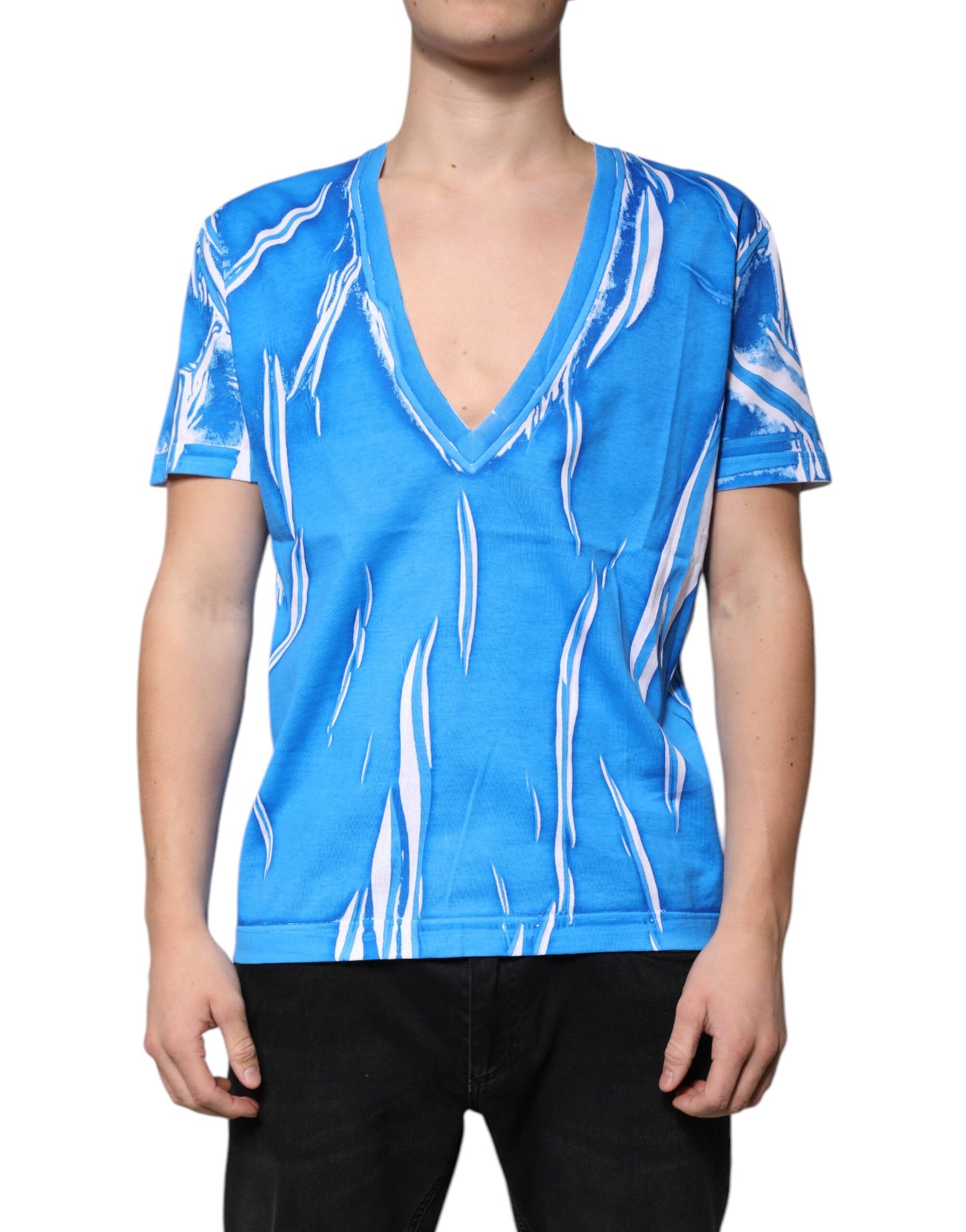 Dolce & Gabbana Blue Cotton V-neck Short Sleeves T-shirt by Dolce & Gabbana