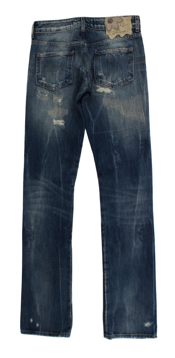 Jean Cavalli élégant en denim bleu coupe évasée