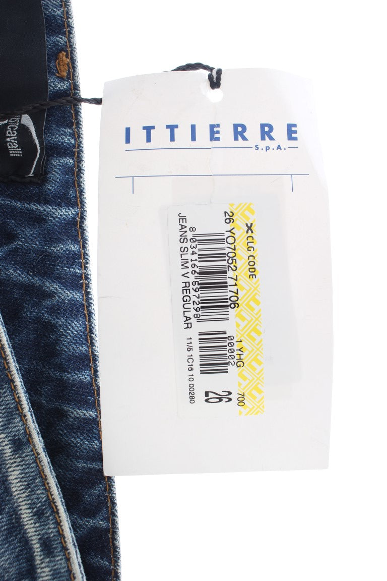 Jean Cavalli élégant en denim bleu coupe évasée