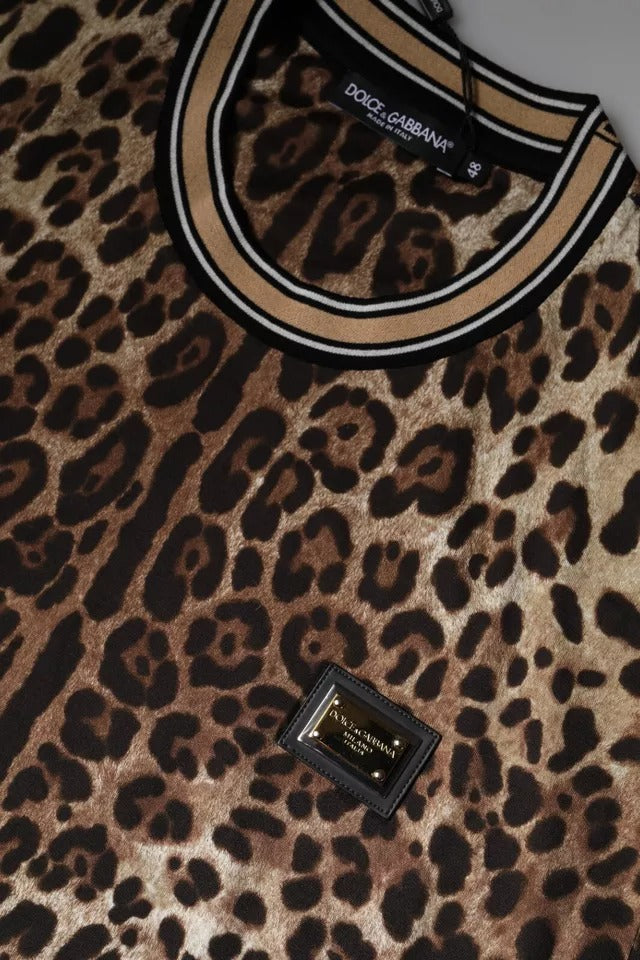Dolce & Gabbana Brown Leopard Crew Neck Short Sleeve T-shirt by Dolce & Gabbana