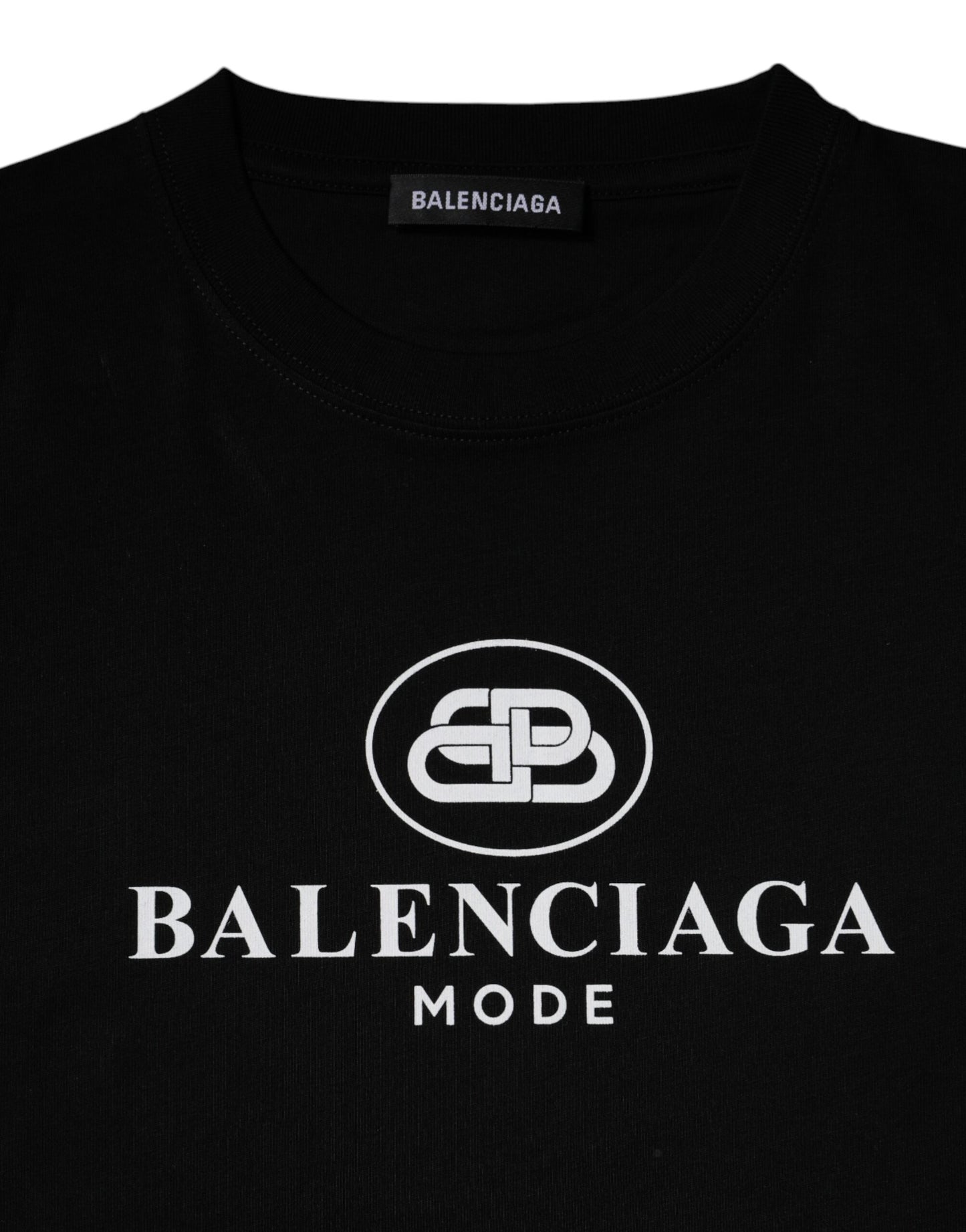 T-shirt col rond manches courtes en coton noir à imprimé logo Balenciaga