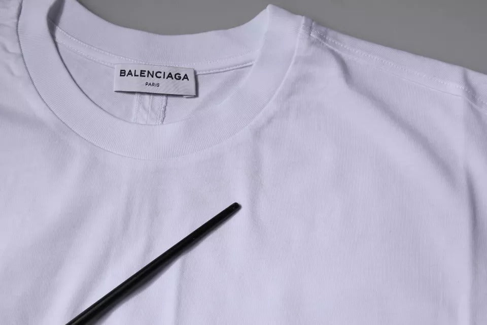 T-shirt à manches courtes et col ras du cou en jersey de coton blanc avec logo Balenciaga