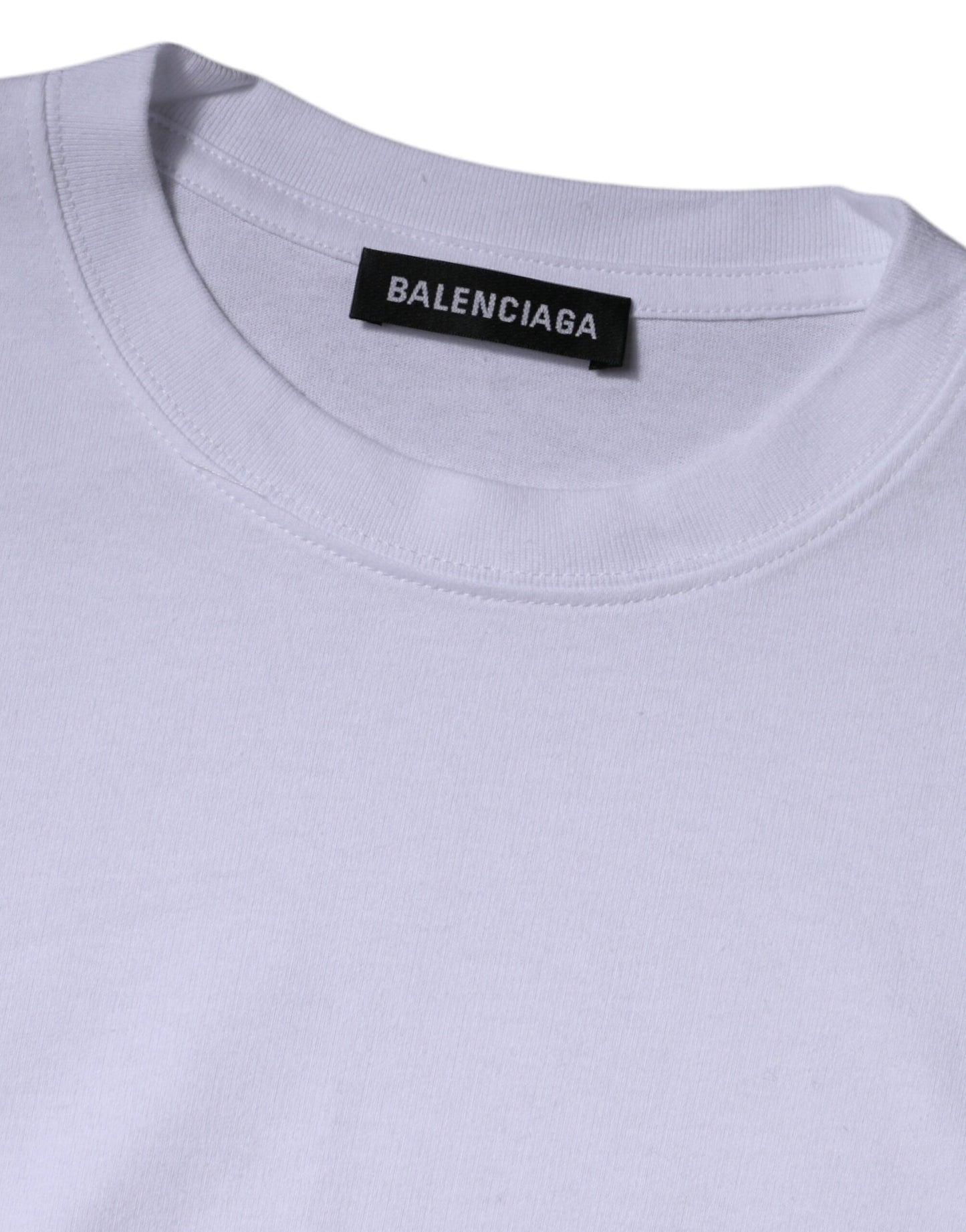 T-shirt à manches courtes et col ras du cou en jersey de coton blanc avec logo Balenciaga