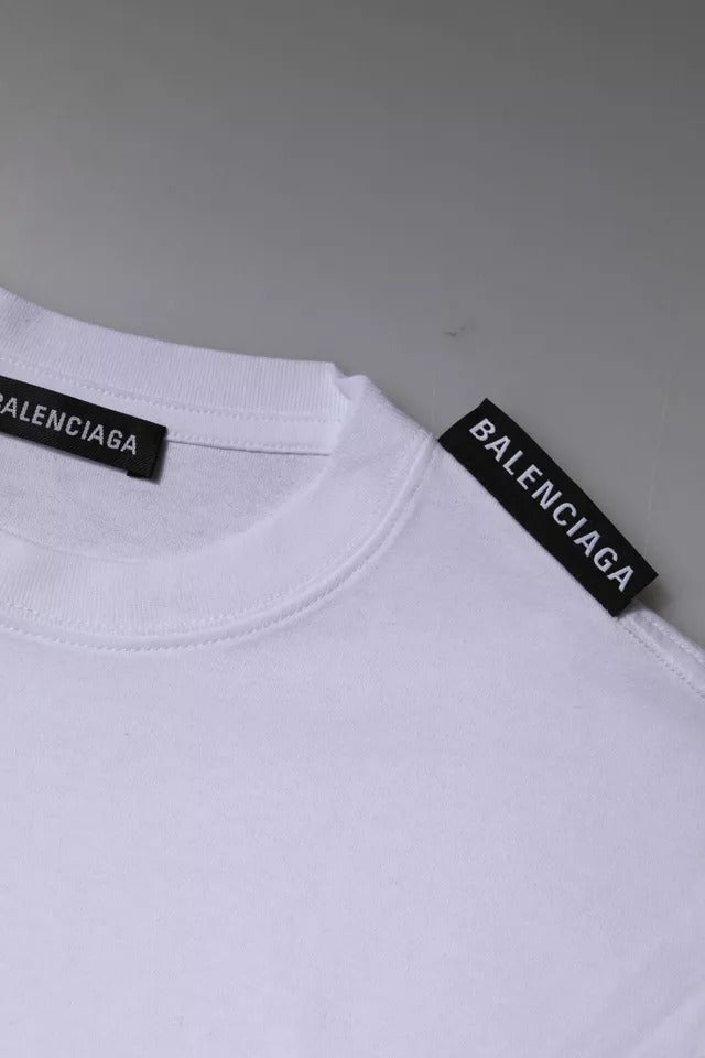 T-shirt à manches courtes et col ras du cou en jersey de coton blanc avec logo Balenciaga