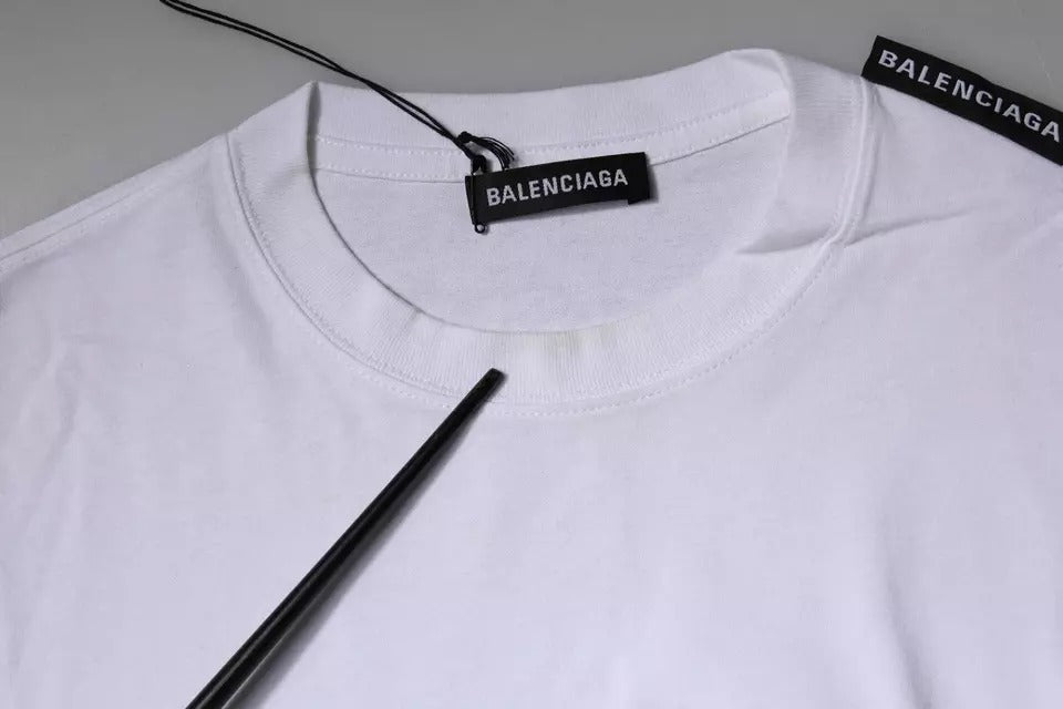 T-shirt à manches courtes et col ras du cou en jersey de coton blanc avec logo Balenciaga