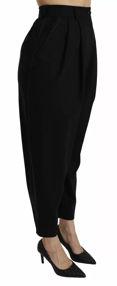 Dolce & Gabbana Black Wool High Waist Pleat Front Cropped Pants by Dolce & Gabbana