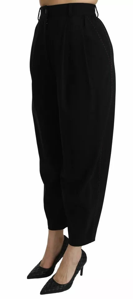 Dolce & Gabbana Black Wool High Waist Pleat Front Cropped Pants by Dolce & Gabbana