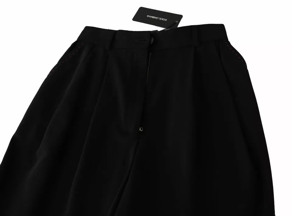 Dolce & Gabbana Black Wool High Waist Pleat Front Cropped Pants by Dolce & Gabbana