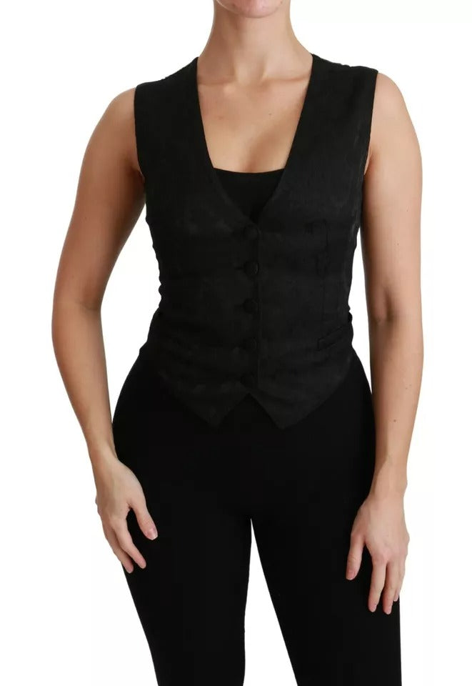 Gilet en dentelle noire Dolce & Gabbana, gilet slim, haut en soie