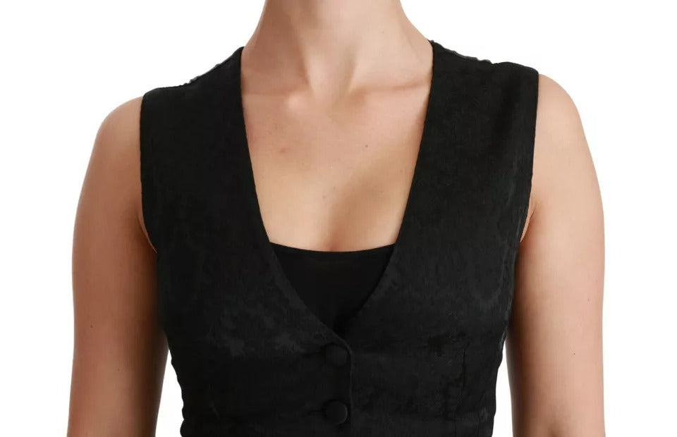 Gilet en dentelle noire Dolce & Gabbana, gilet slim, haut en soie