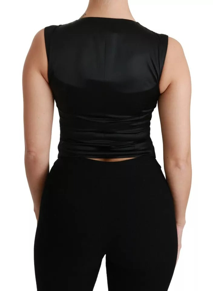 Gilet en dentelle noire Dolce & Gabbana, gilet slim, haut en soie